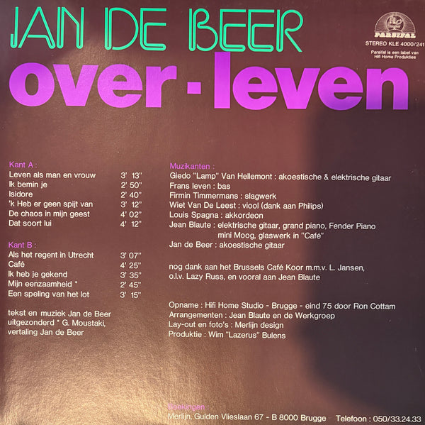 Jan De Beer - Over-Leven LP 1975 originele LP NM/NM